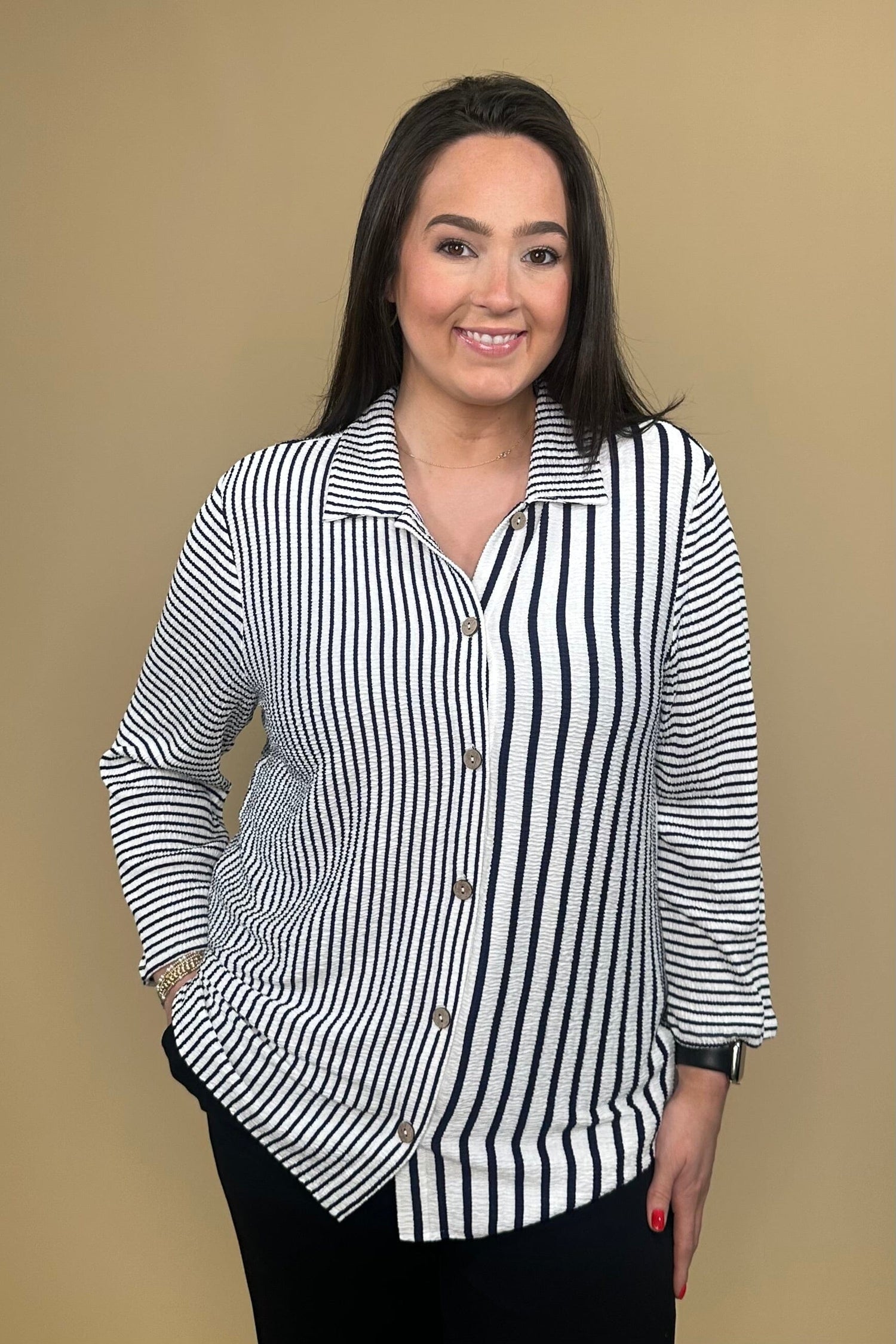 Crinkle Crepe Button Down Top w/Collar MISSY TOP SPECIAL HABITAT 