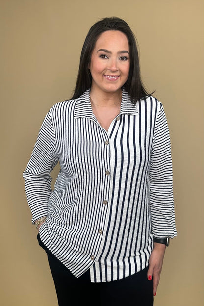 Crinkle Crepe Button Down Top w/Collar MISSY TOP SPECIAL HABITAT 