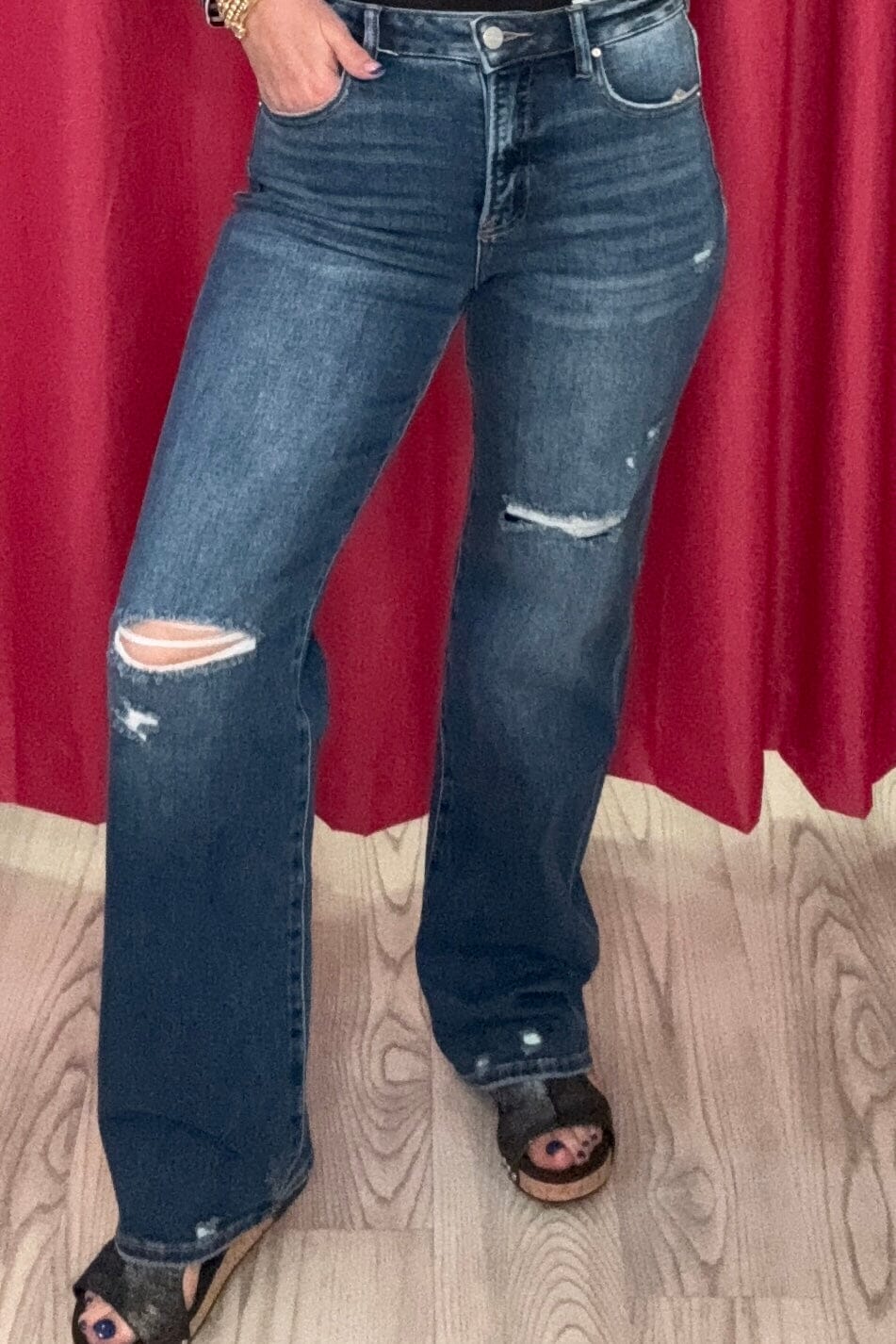 Tummy Control High Rise Straight Leg w/Distress JEANS RISEN 