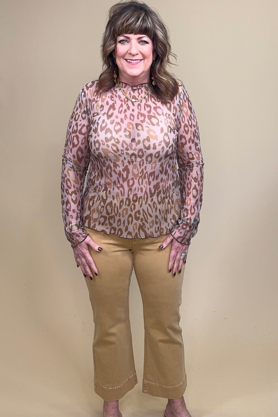 Long Sleeve Leopard Mesh Top MISSY BASIC KNIT DAVI&DANI