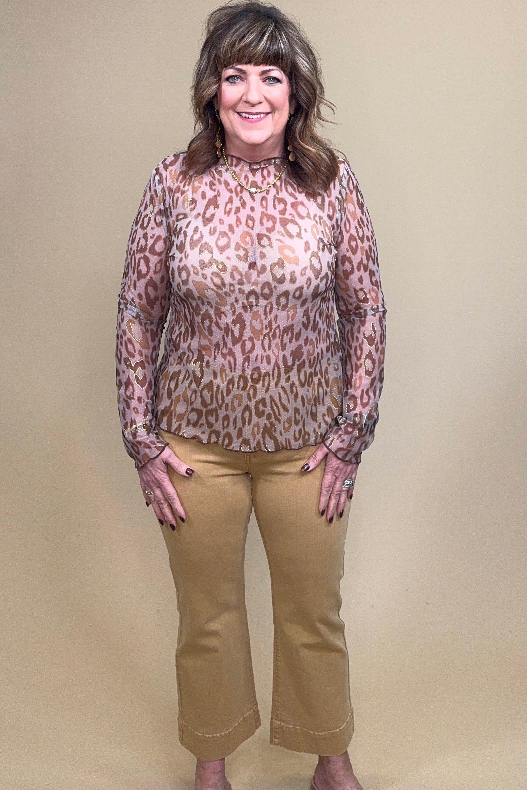 Long Sleeve Leopard Mesh Top MISSY BASIC KNIT DAVI&amp;DANI 
