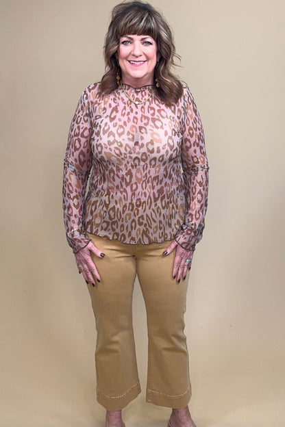Long Sleeve Leopard Mesh Top MISSY BASIC KNIT DAVI&amp;DANI 