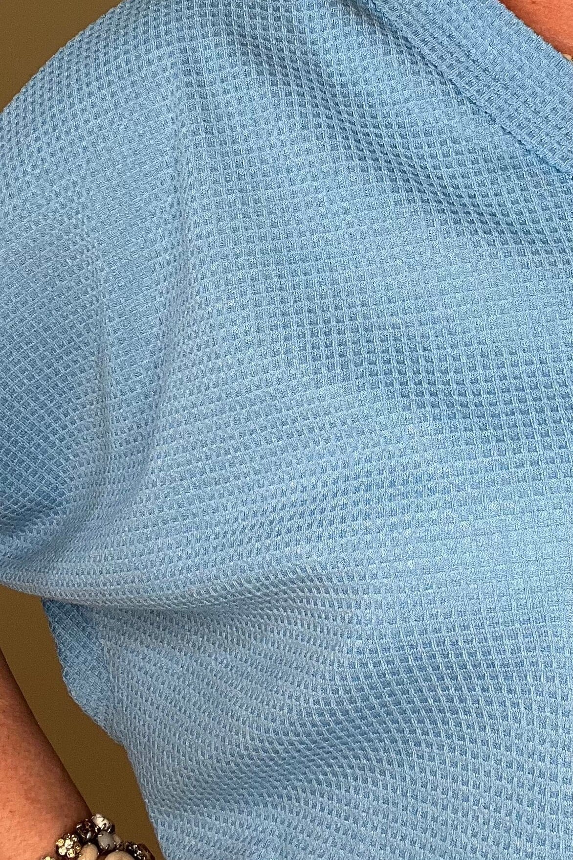 Short Sleeve Waffle Weave Top W/Pocket - Blue JRTOP CASUAL TOP DEAR SCARLETT 