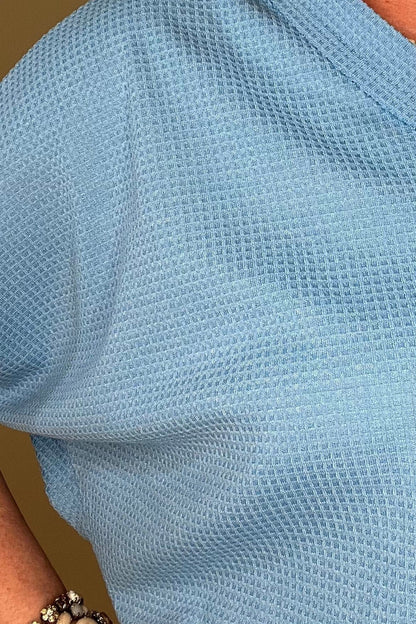 Short Sleeve Waffle Weave Top W/Pocket - Blue JRTOP CASUAL TOP DEAR SCARLETT 