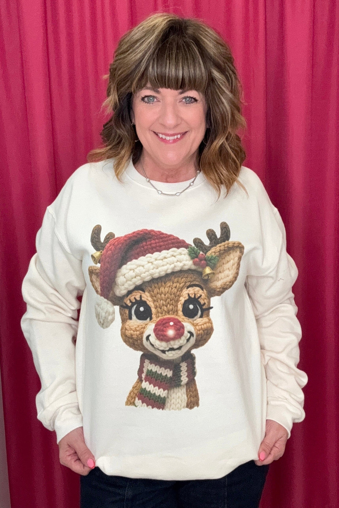 Rudolph Reindeer Sweatshirt MISSY BASIC KNIT SUGAR STITCH 