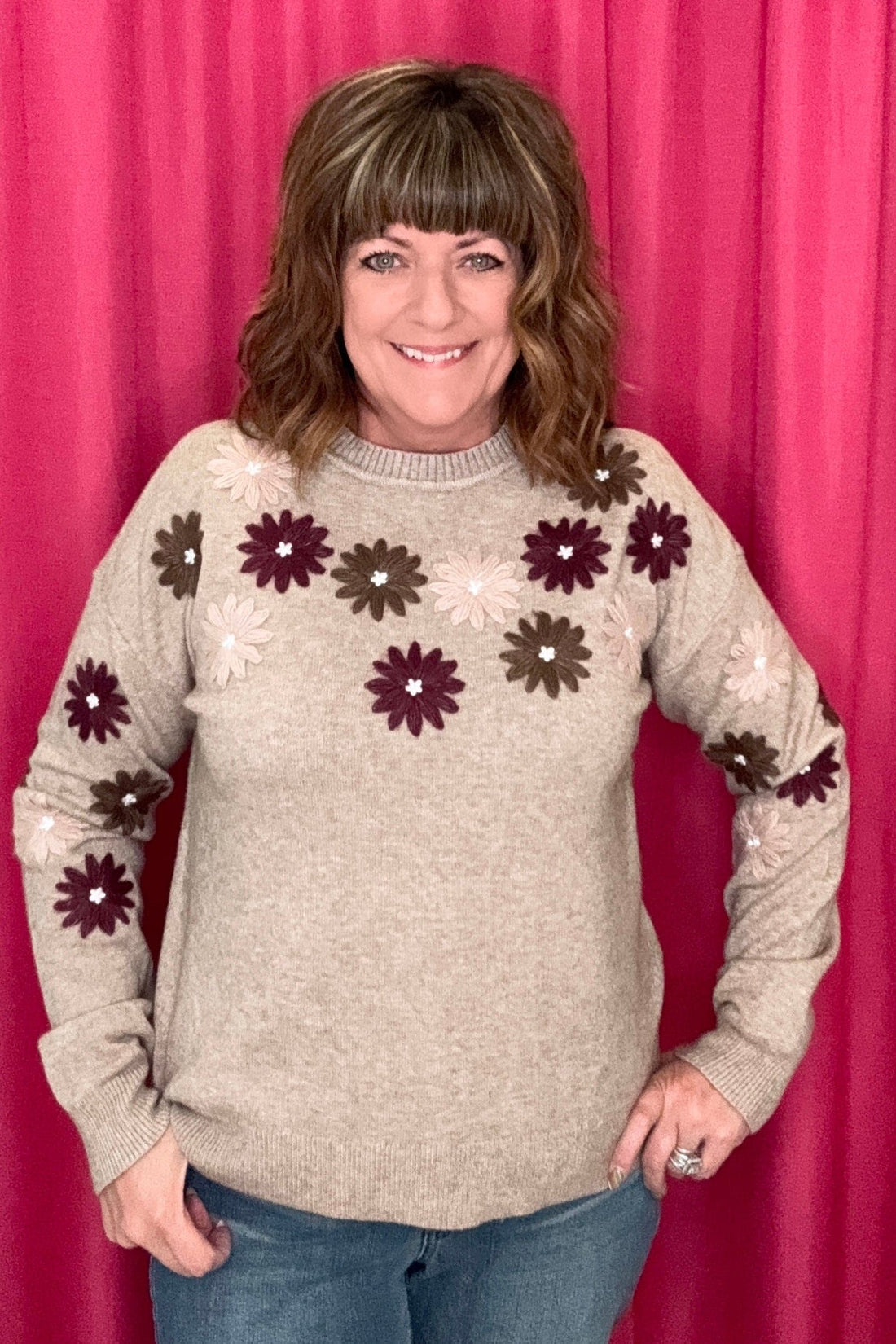 Floral Embroidery Crew Neck Sweater MISSY TOP SPECIAL CHARLIEB