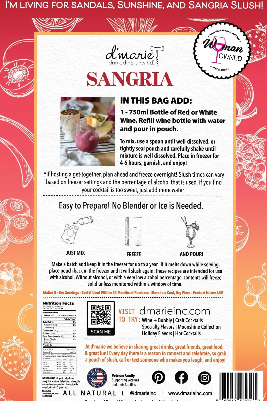 Sangria Cocktail Slush Mix GIFT/OTHER D'MARIE 