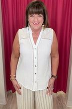 Sleeveless Blouse w/Embroidered Yoke MISSY TOP SPECIAL TRIBAL 