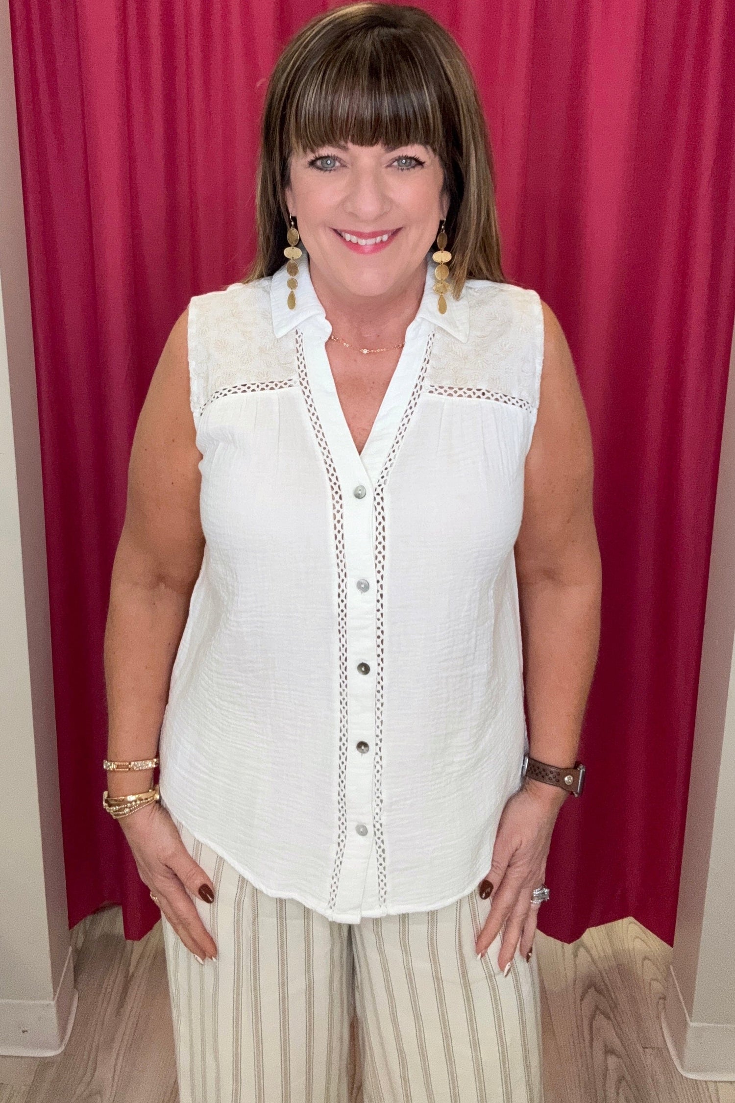 Sleeveless Blouse w/Embroidered Yoke MISSY TOP SPECIAL TRIBAL 