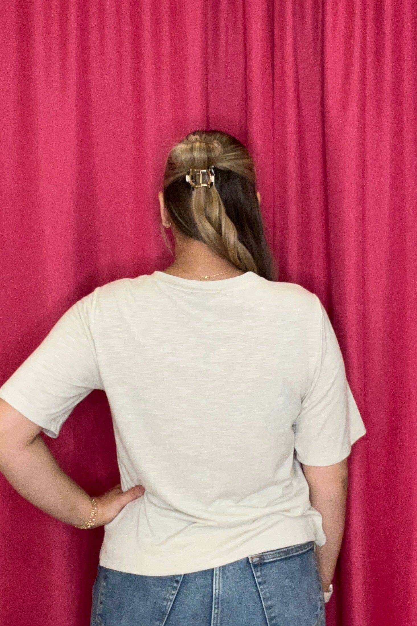 Elbow Sleeve Scoop Neck Fog Foil Screened Knit Top MISSY TOP SPECIAL DEMOCRACY 