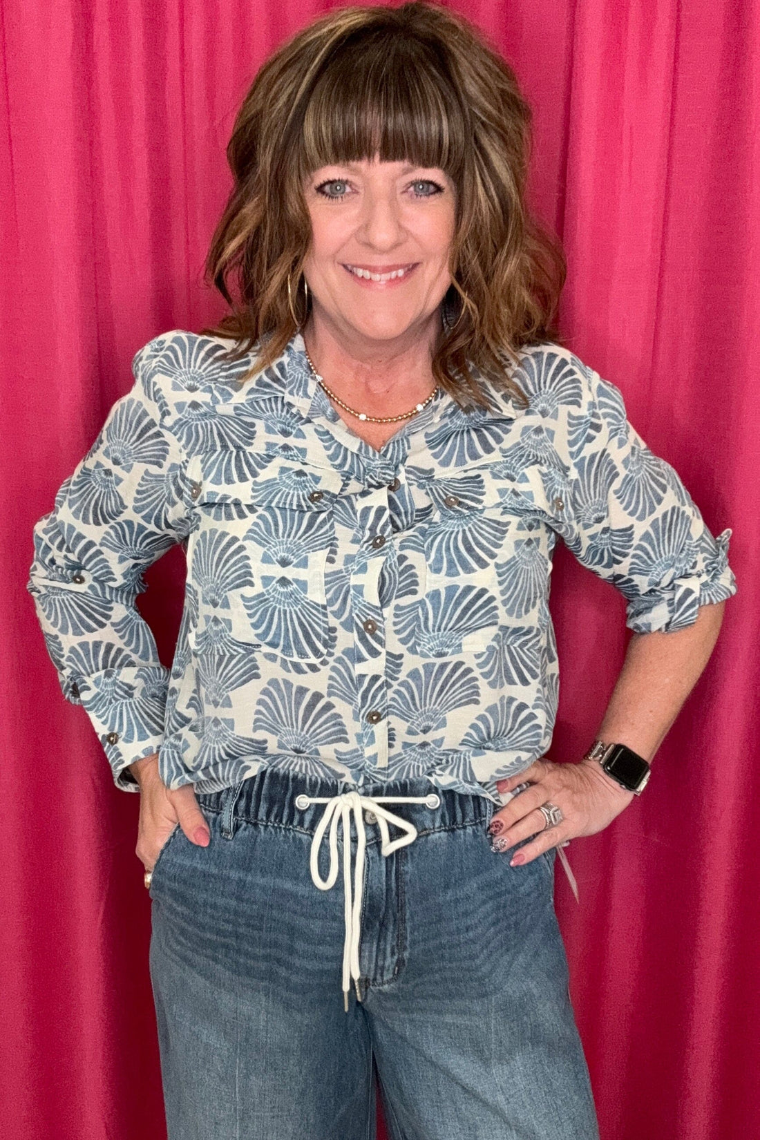 Long Sleeve Printed Button Down MISSY TOP SPECIAL ZAC &amp; RACHEL 