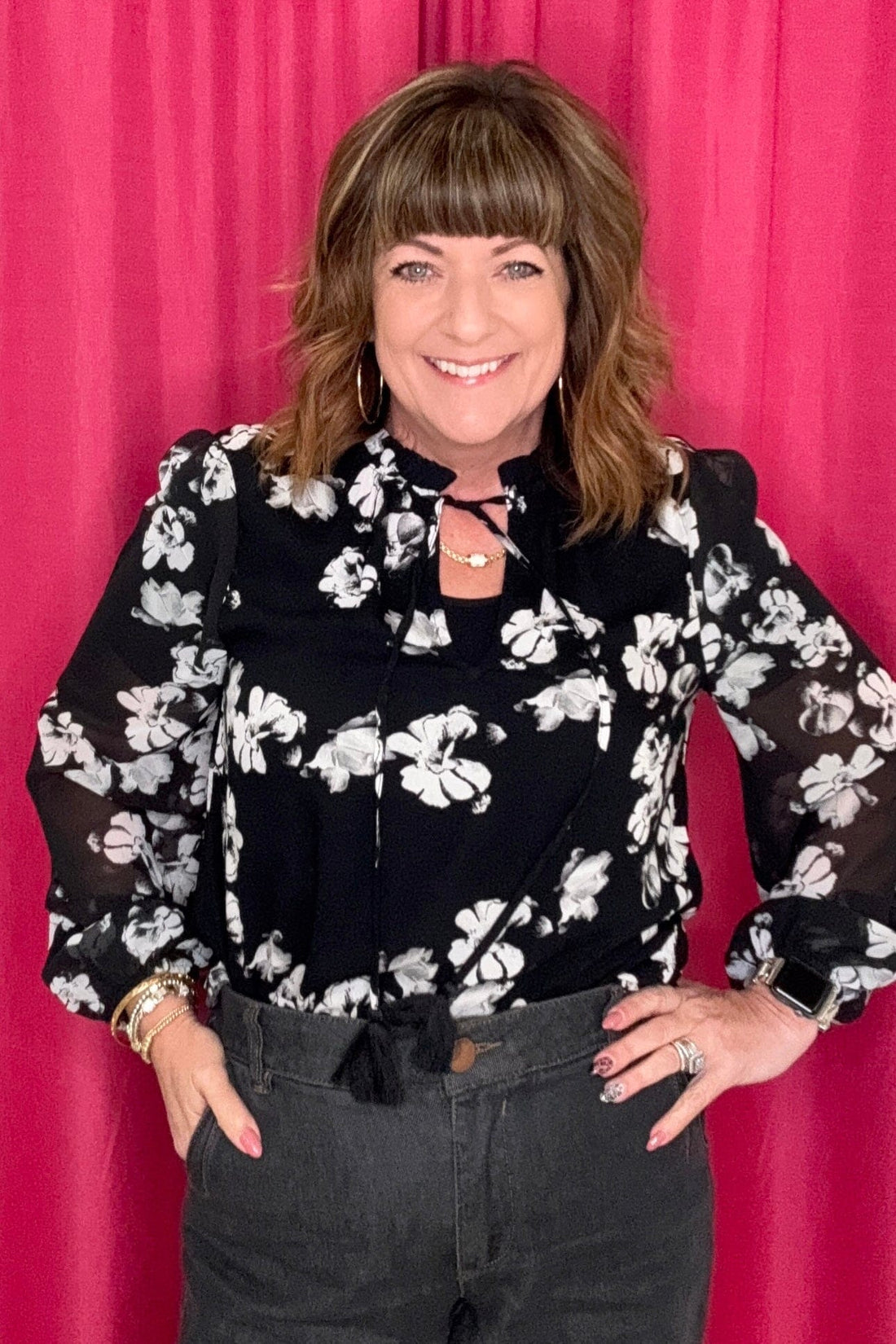 Long Sleeve Popover Shirred Woven Blouse MISSY TOP SPECIAL LIVERPOOL 