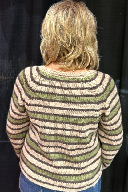 Multi Color Stripe Kangaroo Pocket Knit Sweater JRTOP CASUAL TOP BLUPEPPER 
