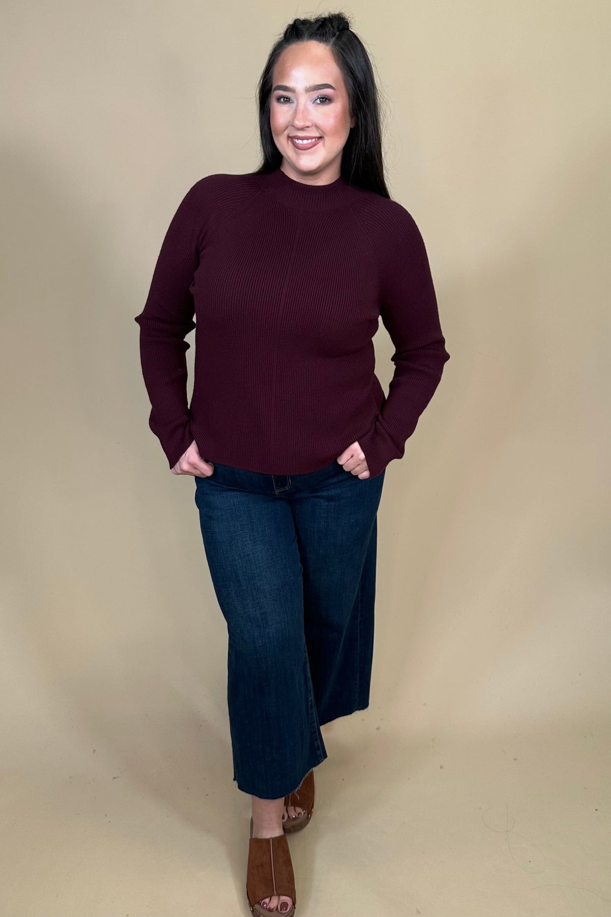 Long Sleeve Turtleneck Sweater - Dark Oxblood MISSY BASIC KNIT:~~Unassigned~~ LIVERPOOL 