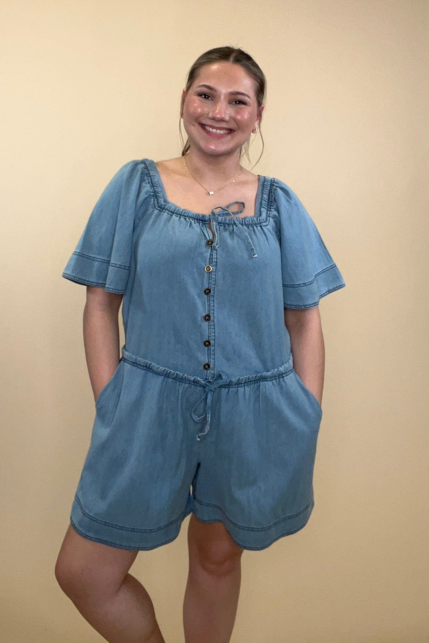 Short Sleeve Square Neck Jumper w/Tie DRESS EASEL 