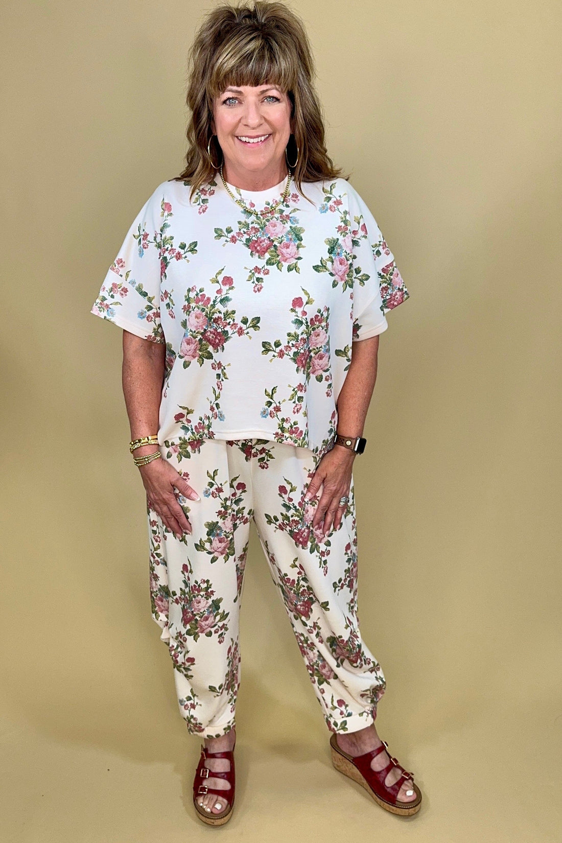 Floral Bouquet Soft Scuba Matching Set JRTOP CASUAL TOP DAVI&amp;DANI 