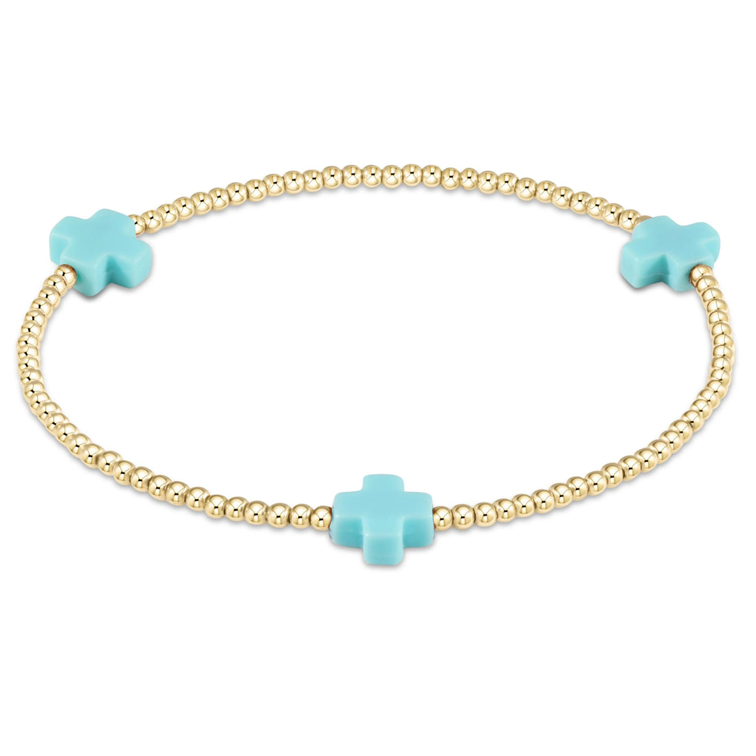 Enewton Signature Cross Gold Pattern 2mm Bead Bracelet- Turquoise