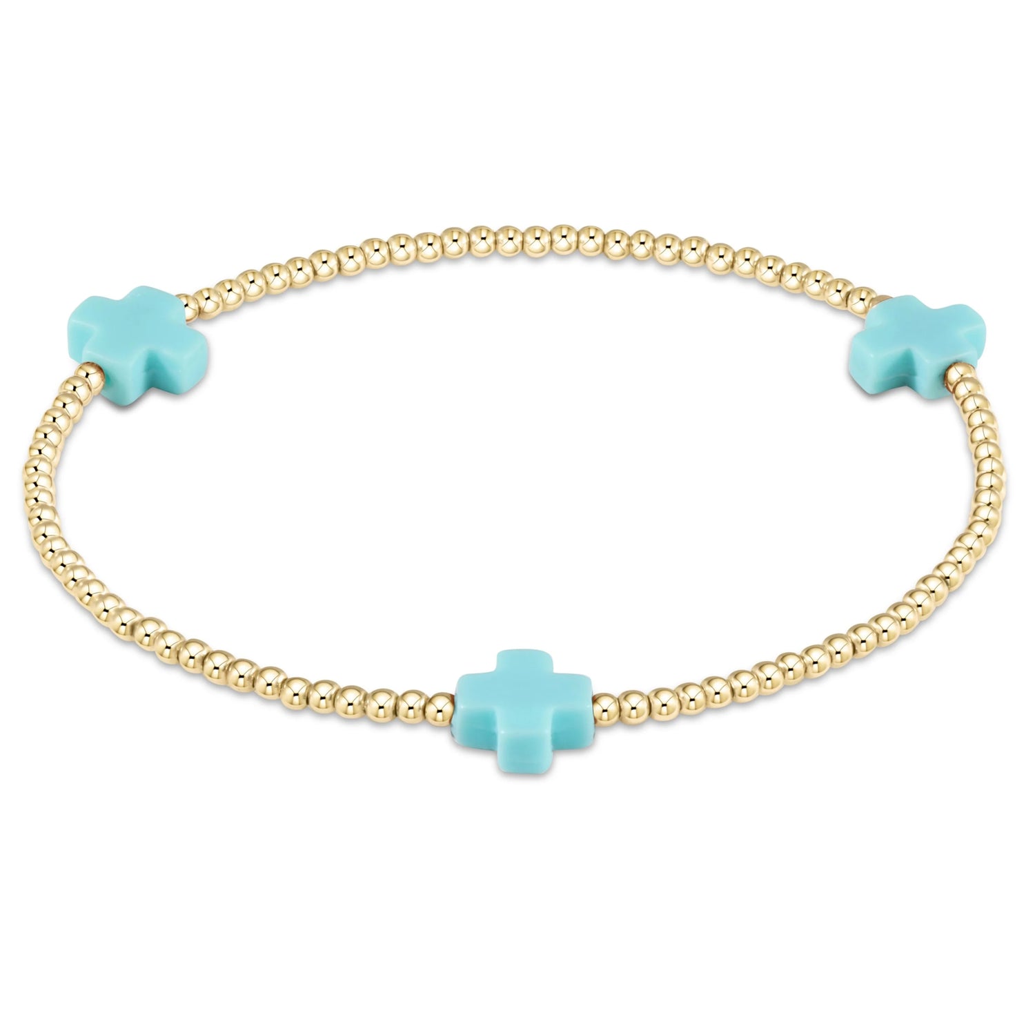 Enewton Signature Cross Gold Pattern 2mm Bead Bracelet- Turquoise