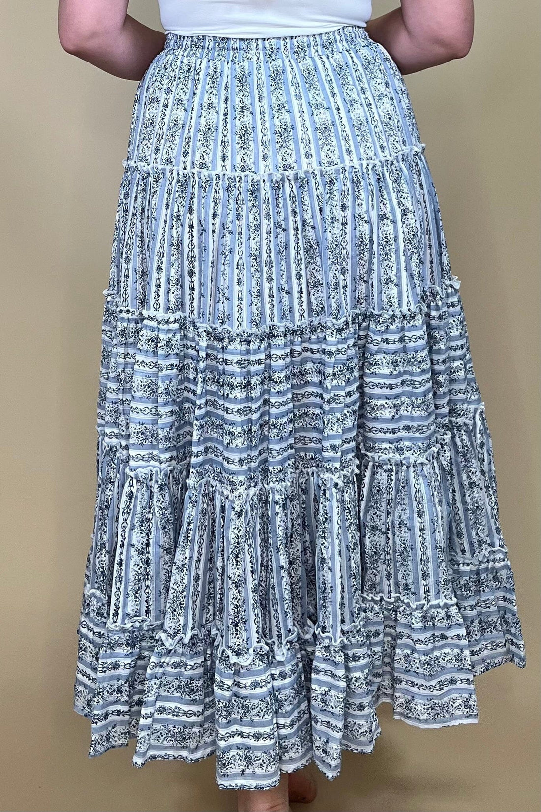Printed Tiered Maxi Skirt BOTTOMS EASEL 