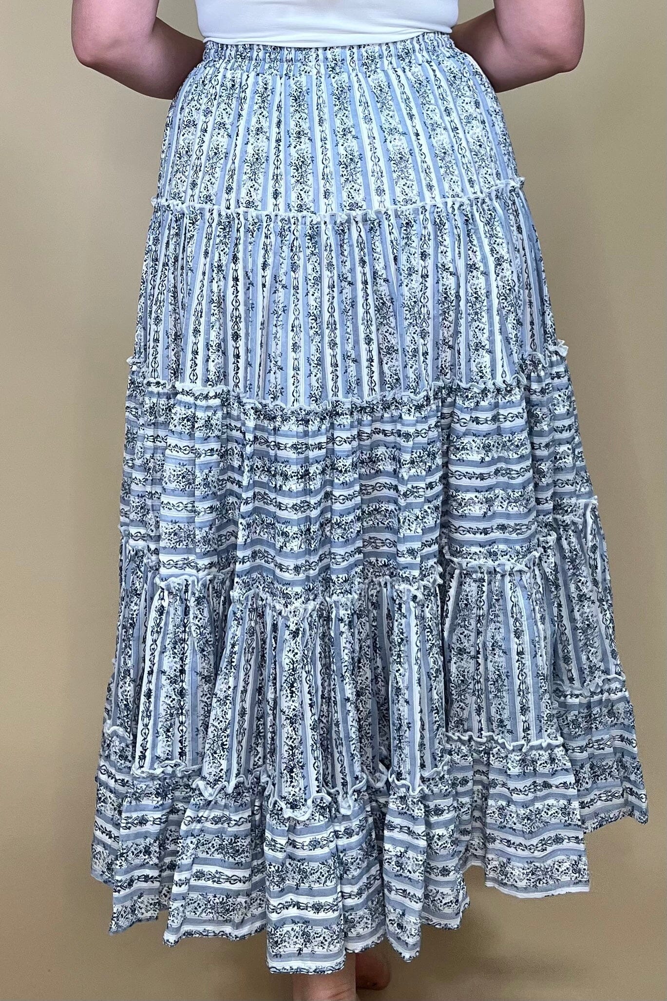 Printed Tiered Maxi Skirt BOTTOMS EASEL 