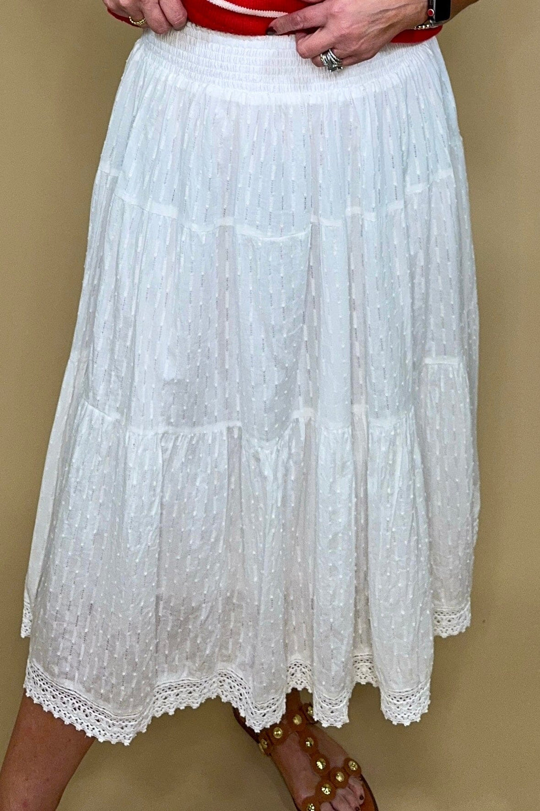 Swiss Dot Pull On Skirt w/Lace Hem BOTTOMS KEREN HART 