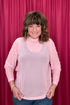 Long Sleeve Mesh w/Pearl Sleeve Detail MISSY BASIC KNIT SOUTHERN GRACE PINK S 