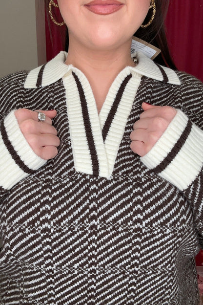 Geometric Stripe Pattern Collared Sweater SWEATER BLUPEPPER 