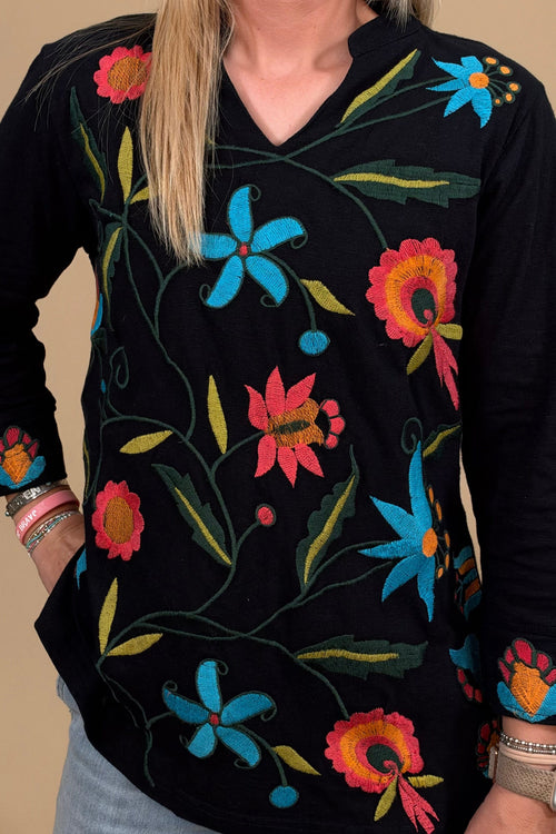 3/4 Sleeve V-Neck Embroidery MISSY TOP SPECIAL PARSLEY & SAGE 