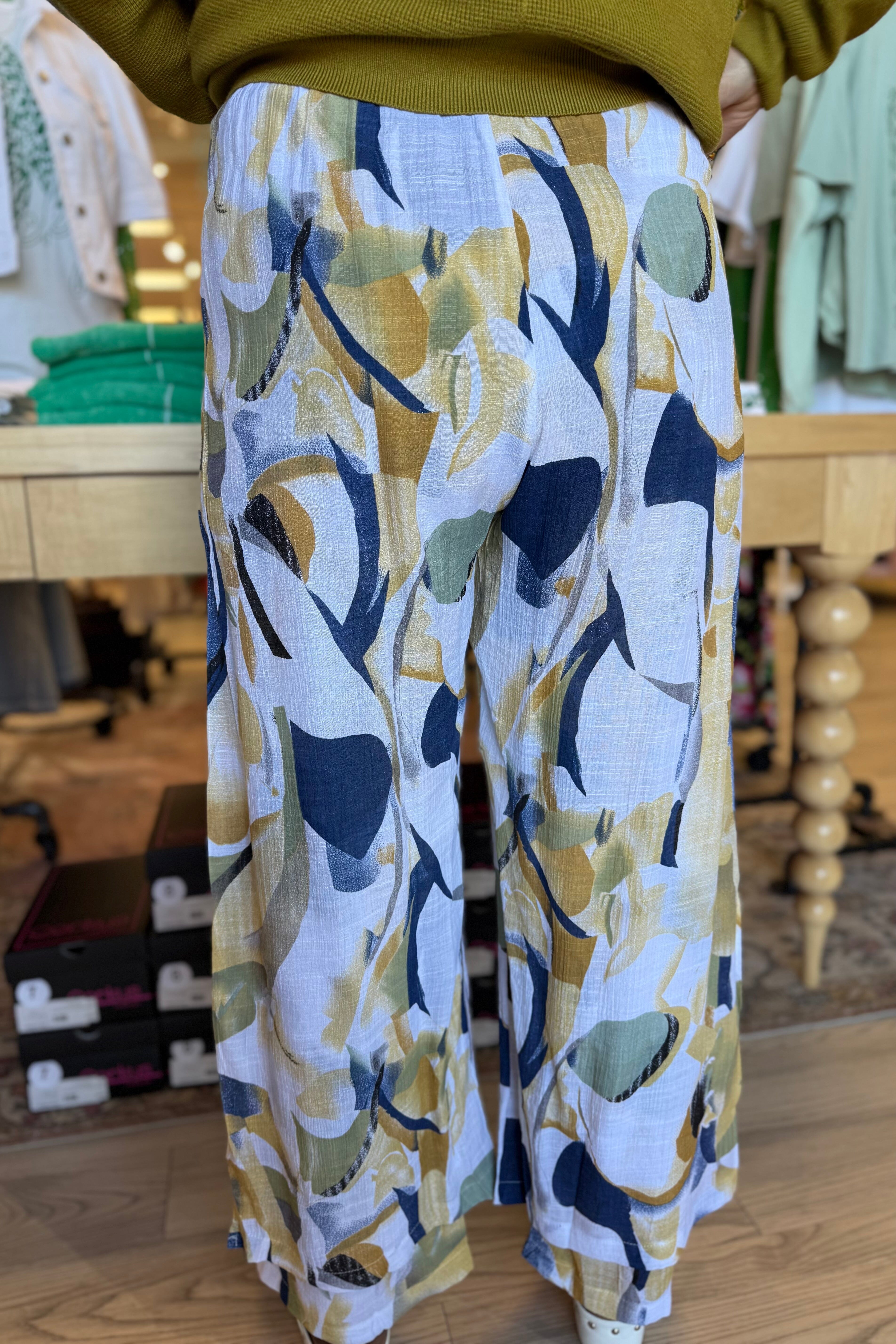 Printed Pull On Gauze Pant with Button Detail BOTTOMS CREATION 