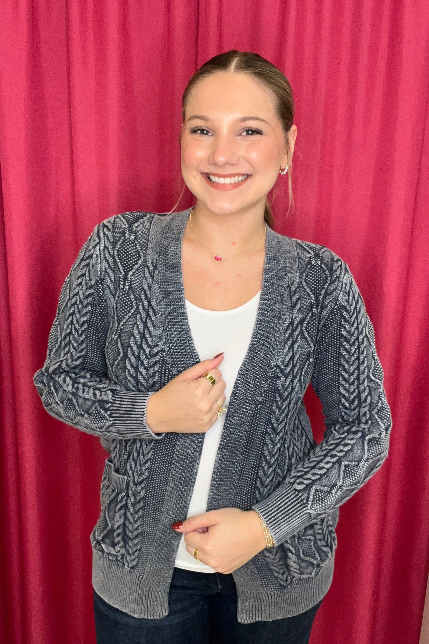 Long Sleeve Textured Cardigan w/Pockets OUTFIT COMPLETER SOUTHERN LADY 