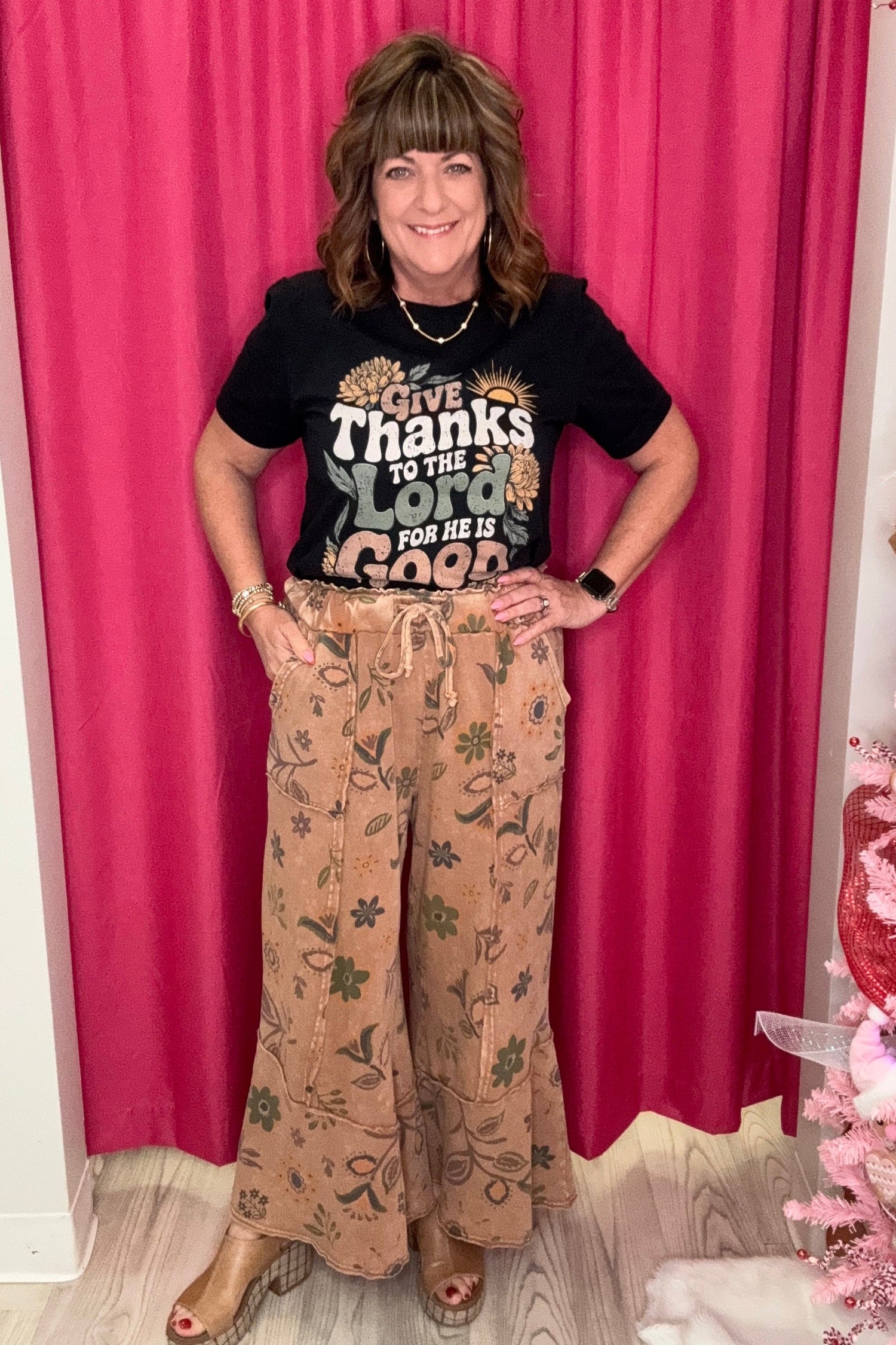 Printed Pull On Bell Bottom Pant BOTTOMS EASEL 