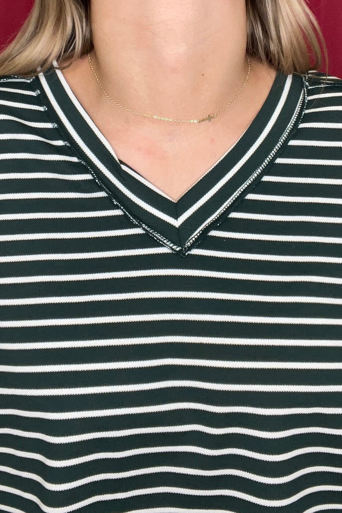 Short Sleeve V-Neck Striped Top JRTOP CASUAL TOP SOUTHERN GRACE 