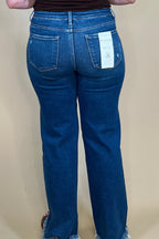 Mid Rise Tummy Control Frayed Hem Straight Jean JEANS RISEN 