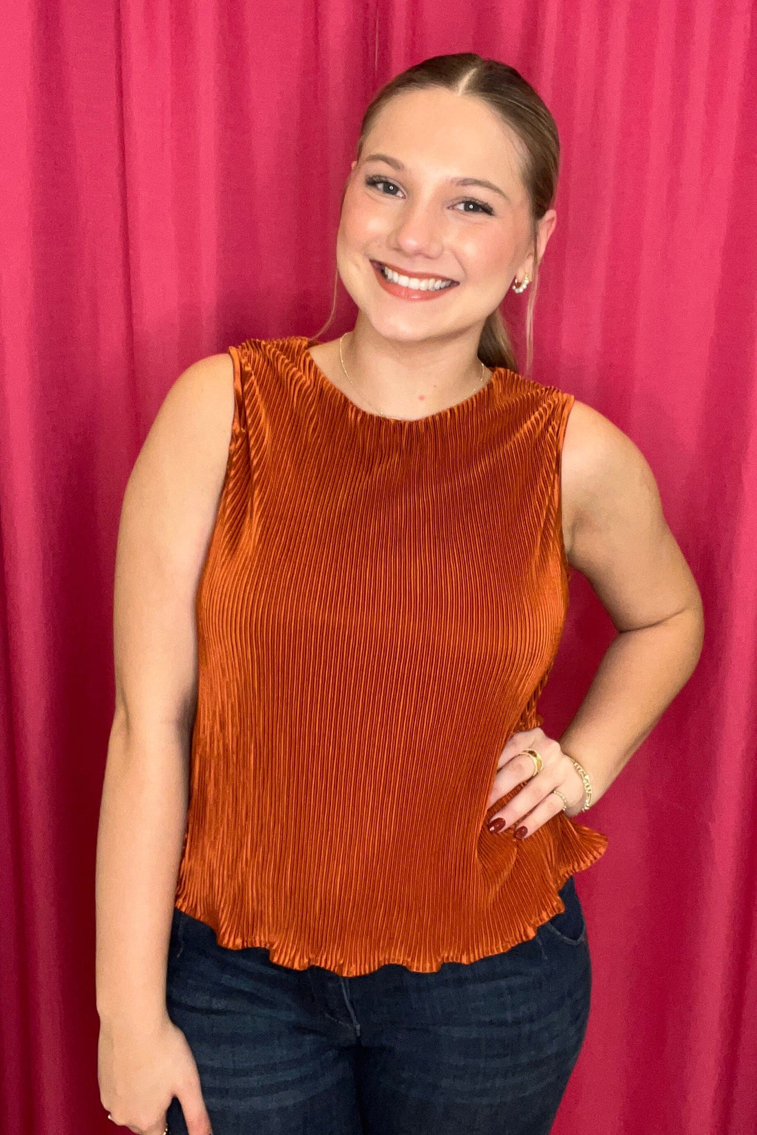 Sleeveless Plisse Pleated Top JR TOP DRESSY SHE&amp;SKY 