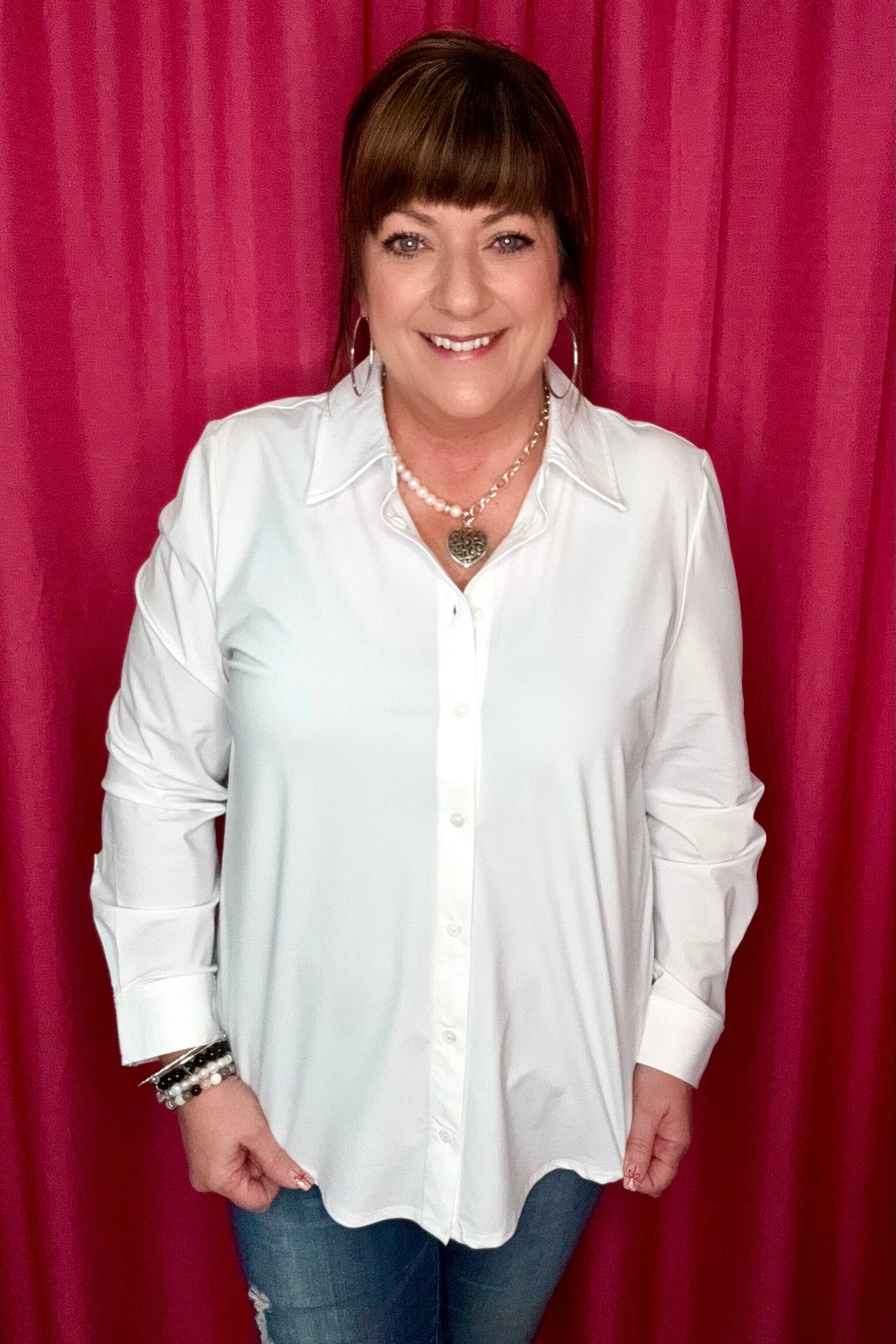 Long Sleeve Button Down Shirt MISSY TOP SPECIAL LIVERPOOL WHT XS 