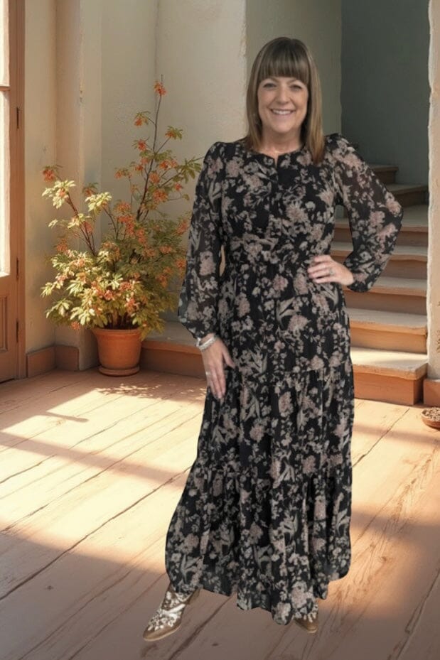 Long Sleeve Printed Maxi Dress DRESS SHE&amp;SKY 