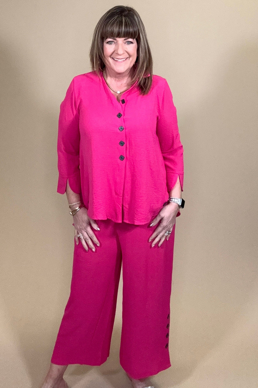 3/4 Sleeve Button Down Collared Top MISSY TOP SPECIAL CREATION