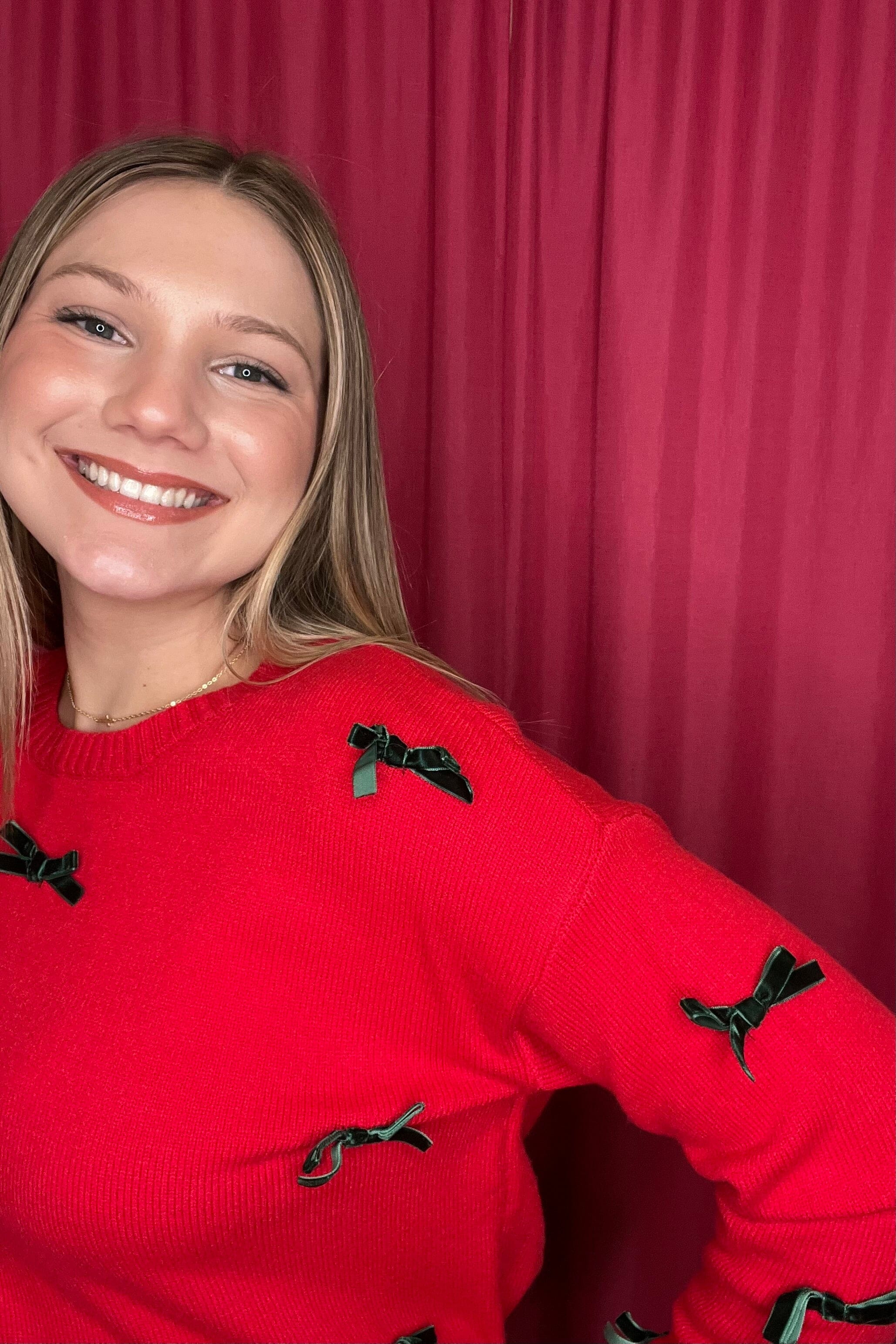 Ribbon Bow Applique Sweater Top JRTOP CASUAL TOP SO ME 