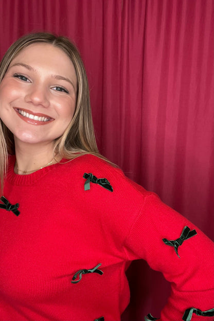 Ribbon Bow Applique Sweater Top JRTOP CASUAL TOP SO ME 