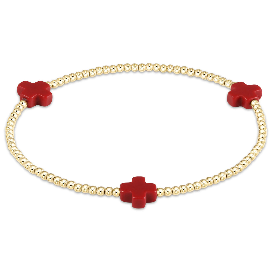 Enewton Signature Cross Gold Pattern 2mm Bead Bracelet- Red