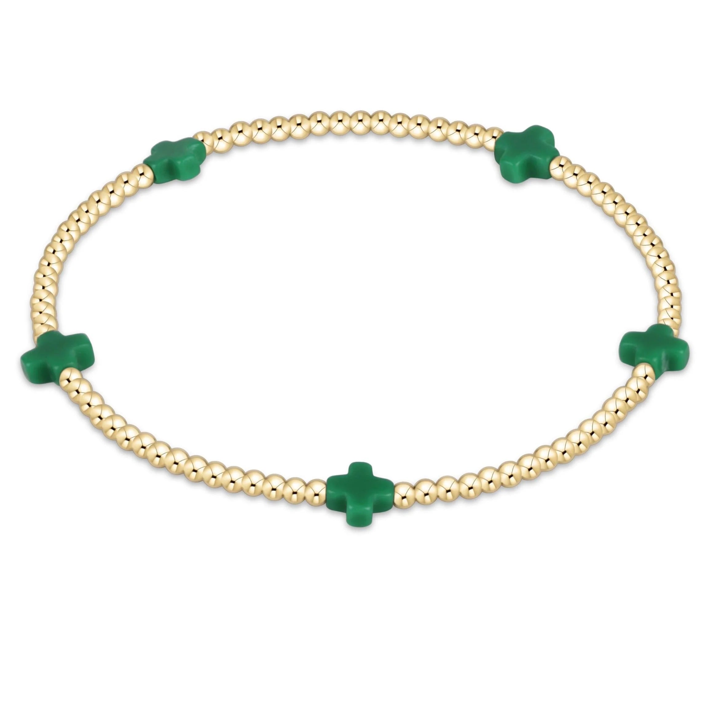 Enewton Signature Cross Small Gold Pattern 2mm Bead Bracelet- Emerald