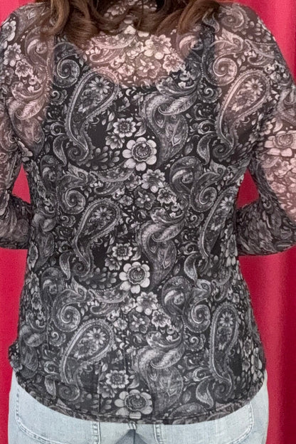 Wanted In Paisley Mesh Top MISSY BASIC KNIT STERLINGKREEK 