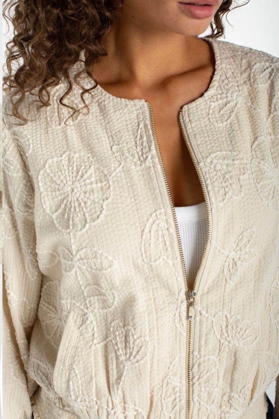 Long Sleeve Collarless Jacket w/Smocking JACKET LIVERPOOL 