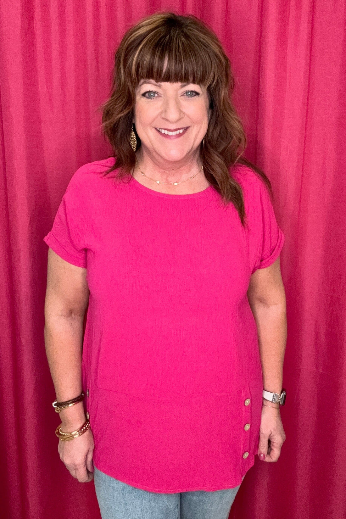 Top with Rolled Sleeves and Side Buttons MISSY TOP SPECIAL CREATION 
