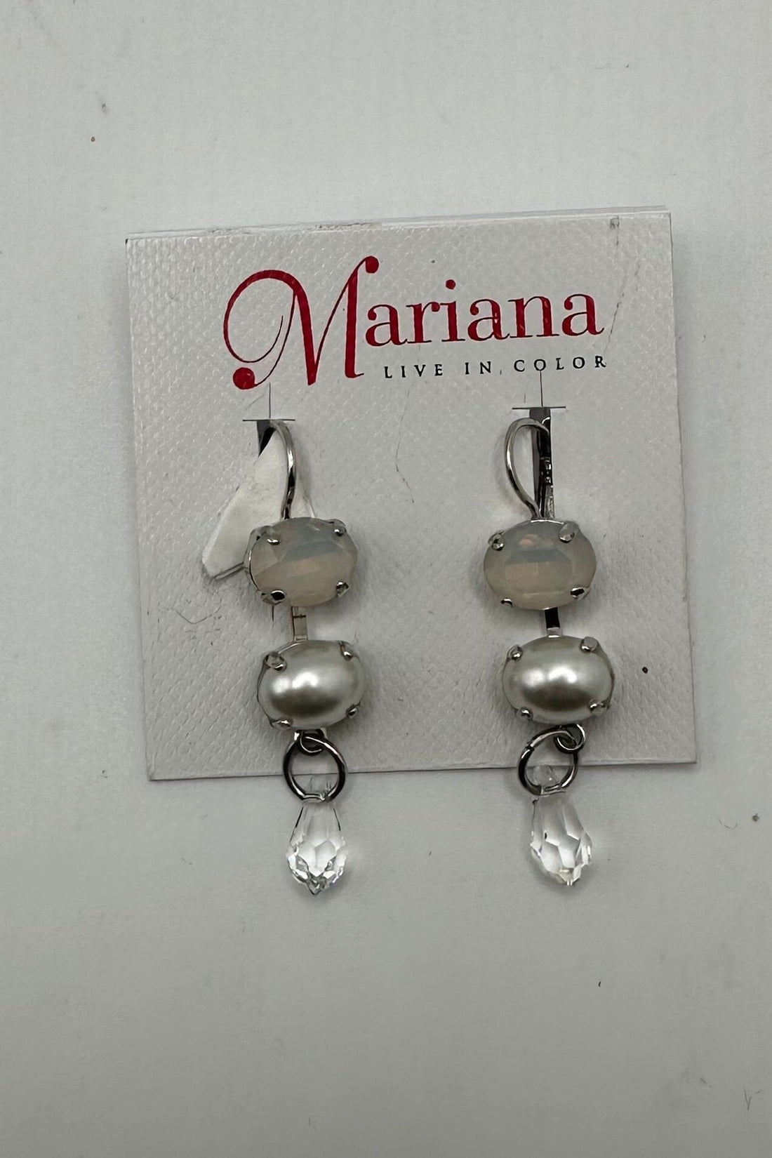 Three Crystal Drop Leverback Earrings "Ivory" - Rhodium BETTERBRANDJEWELRY MICHALSMARIANA 