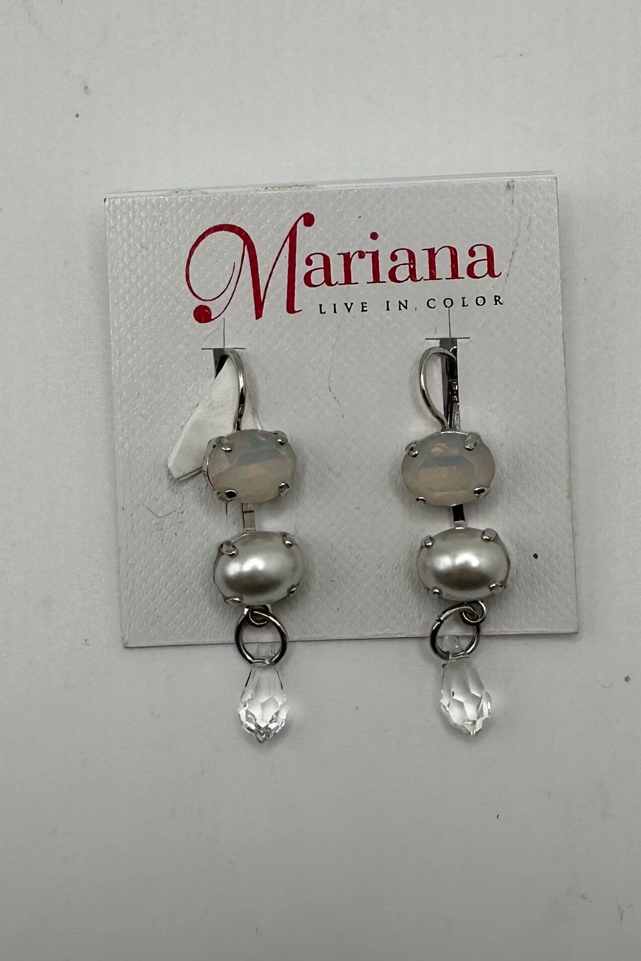 Three Crystal Drop Leverback Earrings "Ivory" - Rhodium BETTERBRANDJEWELRY MICHALSMARIANA 