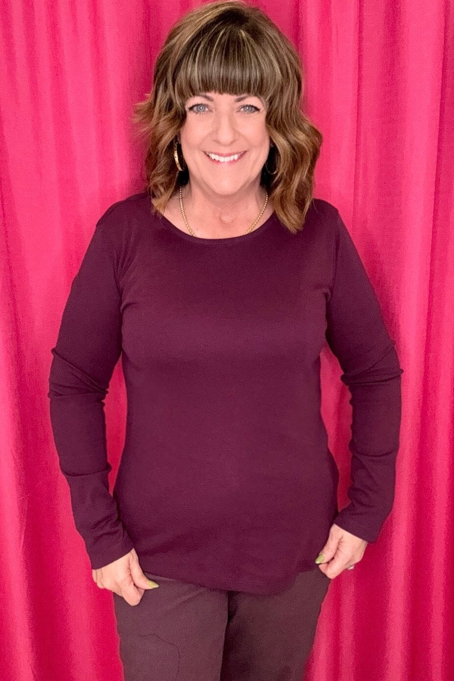 Long Sleeve Knit Top MISSY BASIC KNIT K Lane's & Co. WINE L 