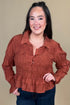 Long Sleeve Button Down Smocked Top JR TOP DRESSY:~~Unassigned~~ EASEL 