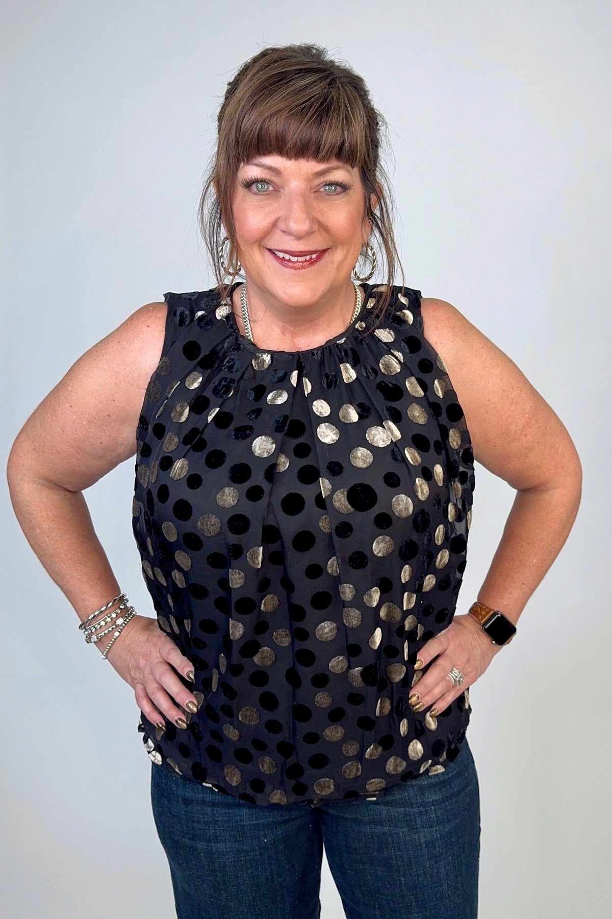 Sleeveless Polka Dot Velvet Top JR TOP DRESSY:~~Unassigned~~ UMGEE 