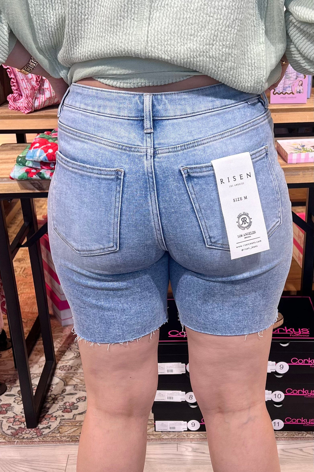 Tummy Control High Rise Mid-Length Raw Hem Shorts BOTTOMS RISEN 